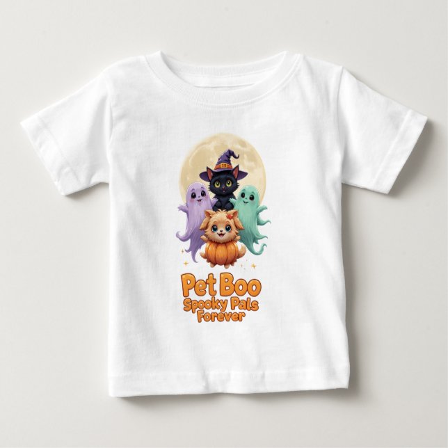 Camiseta Pet Boo Crew - Fantasmas bonitos com Gato e Cão (Frente)