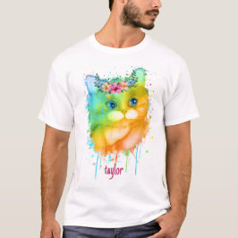 Camiseta Pet Cat de Aquarela com flores