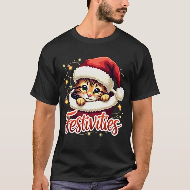 Camiseta Pet de Natal bonito - Reindeer e Santa Hat (Frente)