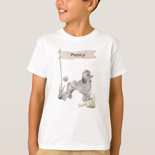 Camiseta Pet Dog de Poodle da Cinza de Nome Personalizado (Frente)