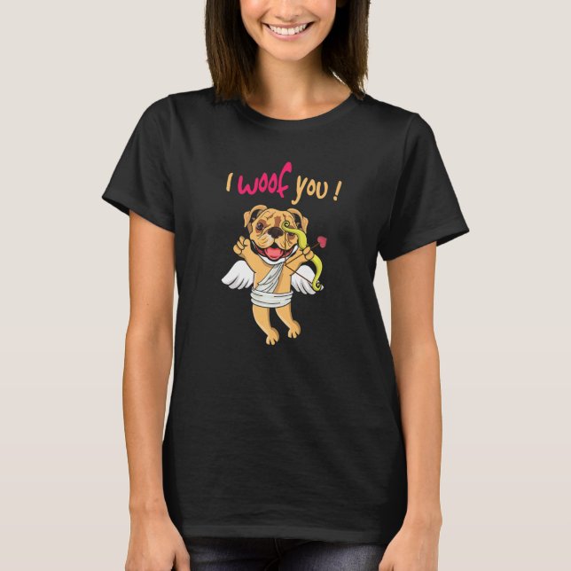 Camiseta Pet Dog Lover Barking Cupid Hearts Day Happy Valen (Frente)