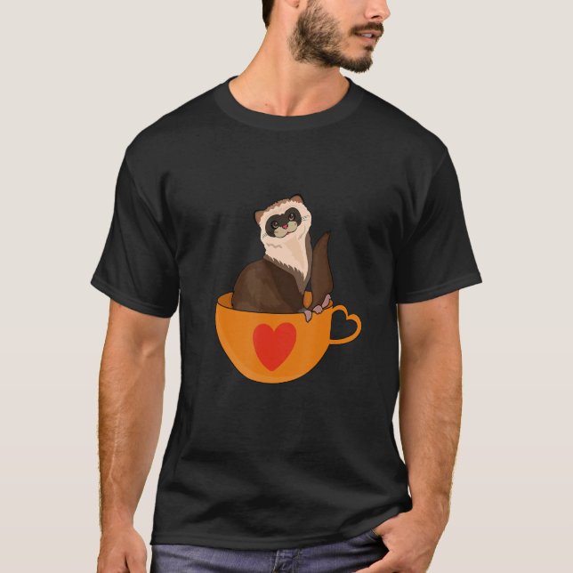 Camiseta Pet Ferret  Cute Ferret And Coffee  Ferret Pet (Frente)