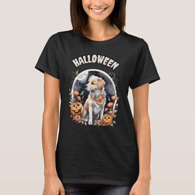Camiseta Pet Floral Adorável de Queda Adorável do Halloween (Frente)