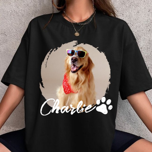 Camiseta Pet Grunge Simple Modern Custom Dog Photo & Name (Criador carregado)