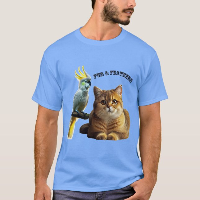 Camiseta Pet Lover British Shorthair Cat & Cockatoo Bird (Frente)
