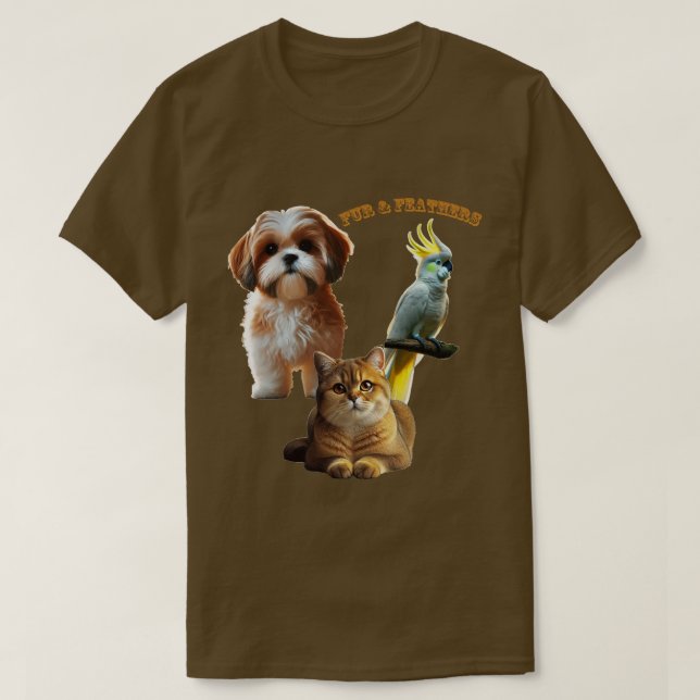 Camiseta Pet Lover de Peles e Penas Cão, Gato e URM de Aves (Frente do Design)