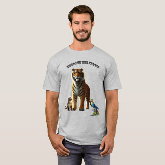 Camiseta Pet Lover exótico com Tiger, Macaco e Macaw URM