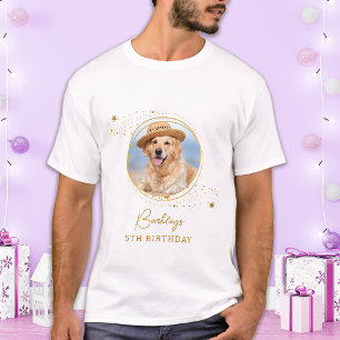 Camiseta Pet Photo Dourado Stars Personalizado Cão Aniversá