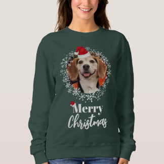 Camiseta Pet Photo Red Santa Hat Dark Natal Verde