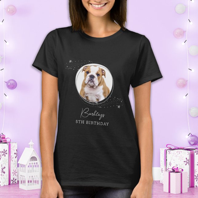 Camiseta Pet Photo Silver Stars Personalizado Cão Aniversár (Criador carregado)