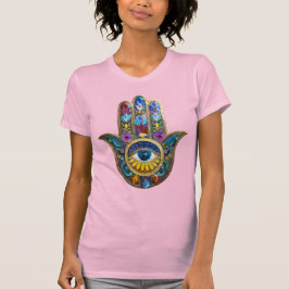 Camiseta Pétalas Coloridas Folhas Hamsa Safira Terceiro Olh