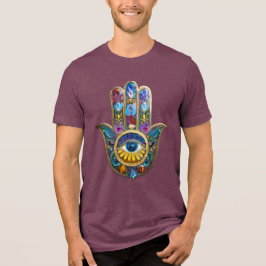 Camiseta Pétalas Coloridas Folhas Hamsa Safira Terceiro Olh