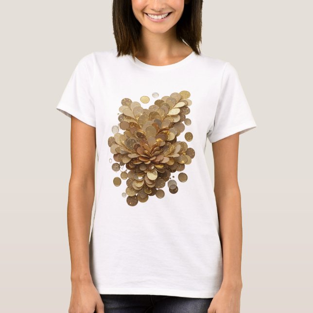 Camiseta Pétalas Douradas Brilhantes Prateadas Dinâmicas (Frente)