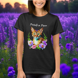Camiseta Pétalas e Gato Puro e Flores Bonito