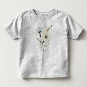 Camiseta Pétalas Sussurrantes: Flor de Azul Suave e Creme