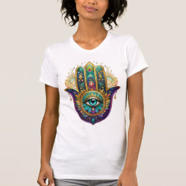 Camiseta Pétalas Violeta Verde Ouro Hamsa Turquesa Terceiro
