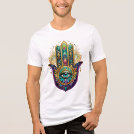 Camiseta Pétalas Violeta Verde Ouro Hamsa Turquesa Terceiro