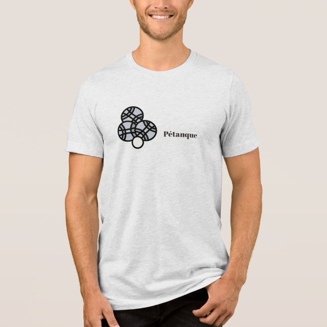 Camiseta Pétanque, Três bolas cinzas, Boules e Cochonnet (Frente)