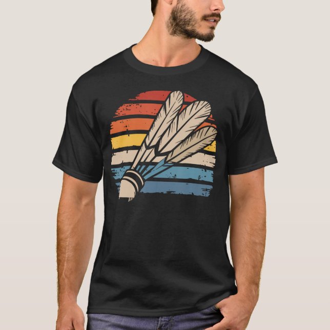 Camiseta Peteca de Badminton Pôr do Sol Desgastado Divertid (Frente)