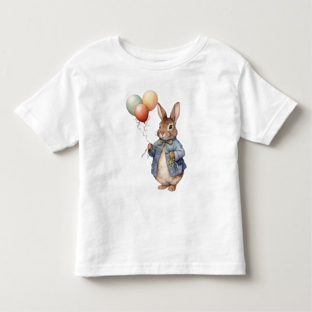 Camiseta Peter a jaqueta azul do coelho com balões (Frente)