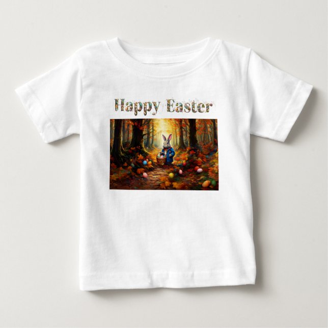 Camiseta Peter Easter Bunny com cesto de ovos de Páscoa (Frente)