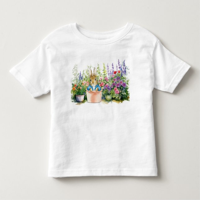 Camiseta Peter o Coelho em pote no seu jardim (Frente)