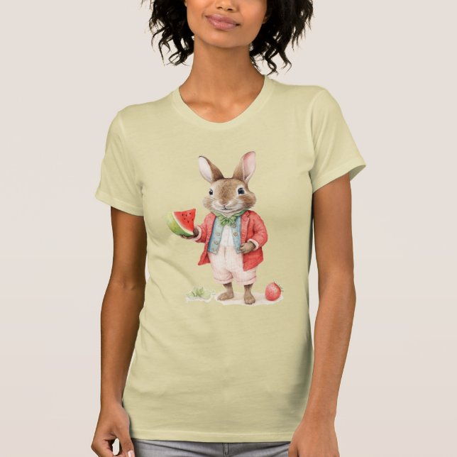 Camiseta Peter Rabbit com melancia madura e suculenta (Frente)