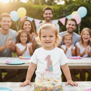 Camiseta Peter Rabbit Primeiro Aniversário da Menina - No