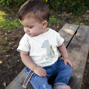 Camiseta Peter Rabbit Rapaz Primeiro Aniversário com Nome