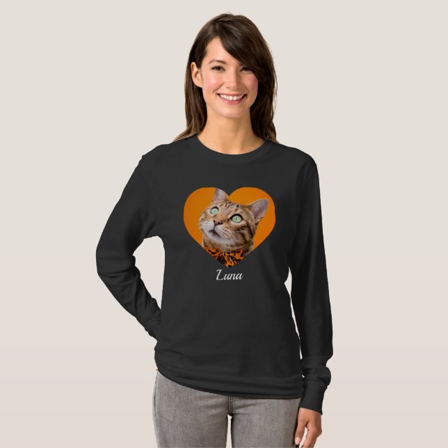 Camiseta Pet's Cute Modern Typography Name and heart Photo (Frente Completa)