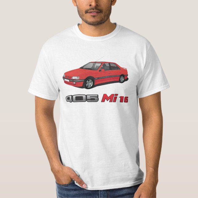 Camiseta Peugeot 405 +  Crachá vermelho do MI 16, vermelho, (Frente)