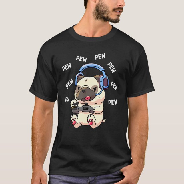 Camiseta Pew Gamer Pug Pew Pew Gaming (Frente)