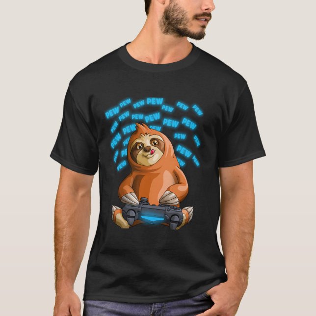 Camiseta Pew Gamer Sloth Funny Pewpewpew Vídeo Jogo Sloth (Frente)