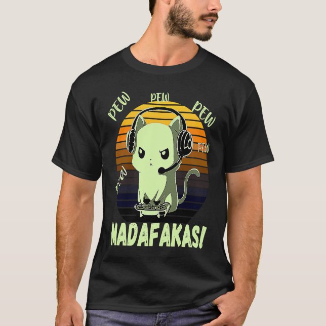 Camiseta Pew Madafakas  Pew Gamer  Gato Fofo Vintage (Frente)
