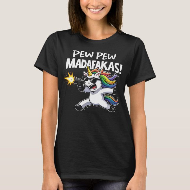 Camiseta Pew Pew Desgraçados Palhaço Unicórnio (Frente)
