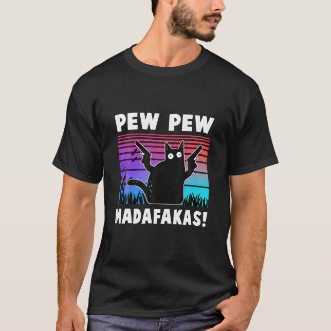 Camiseta Pew Pew Madafakas Engraçado Cat (Frente)