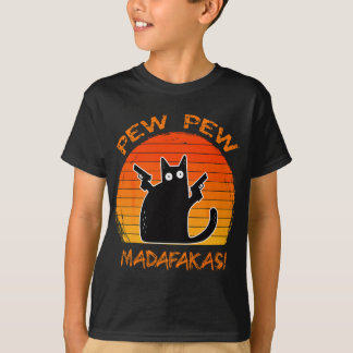 Camiseta Pew Pew Madafakas Engraçado Gato Negro Amante Arma