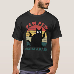 Camiseta Pew Pew Madafakas Engraçado Gato Negro Engraçado