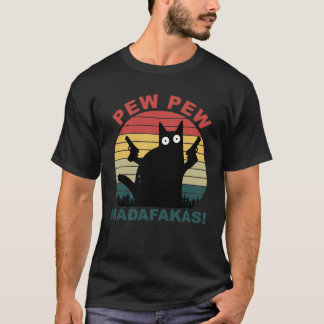 Camiseta Pew Pew Madafakas Engraçado Gato Negro Engraçado S