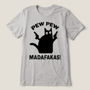 Camiseta Pew Pew Madafakas Gato Preto Minimalista Divertido
