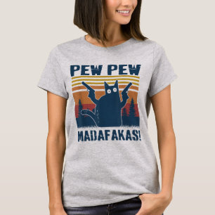 Camiseta Pew Pew Madafakas Meme de Amante de Gato Louco