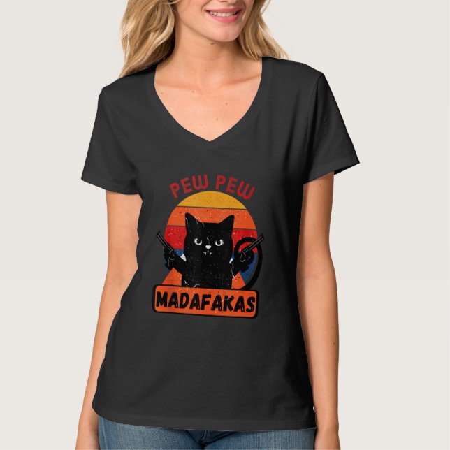 Camiseta Pew Pew Madafakas Retro Cat (Frente)