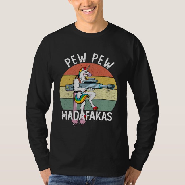 Camiseta Pew Pew Madafakas Unicorn Crazy (Frente)