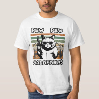Camiseta Pew Pew Madafakas Vintage Engraçado Camisa-Gato