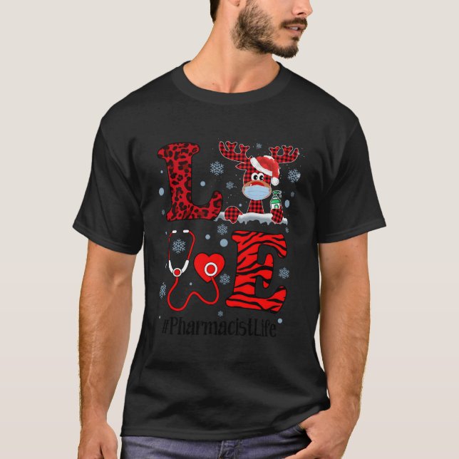 Camiseta Ph Love Reindeer Farmacêutica de Natal Red Xadrez  (Frente)