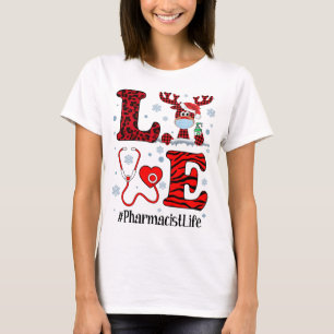 Camiseta Ph Love Reindeer Farmacêutica de Natal Red Xadrez