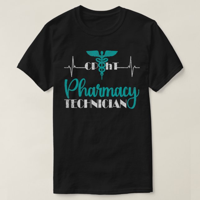 Camiseta Pharmacy Technician Cpht Tech Heartbeat Ekg Pharma (Frente do Design)