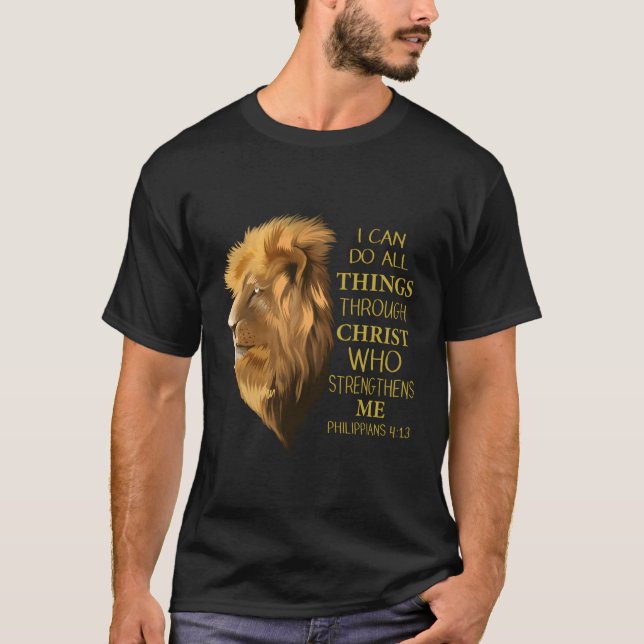Camiseta Philippians 413 Lion Religioso Verses Cristão (Frente)
