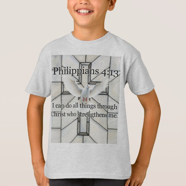 Camiseta Philippians 4:13 Bible Verse Kid's Tee Shirt (Frente)