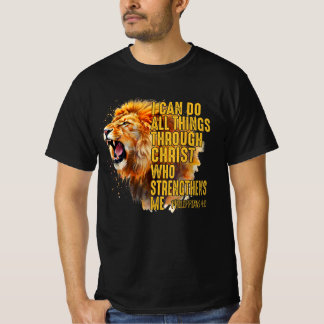 Camiseta Philippians 4:13 Fortalecimentos religiosos do Leã